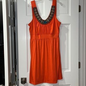 Summer Coral Dress with Beaded Collar. Size XL.